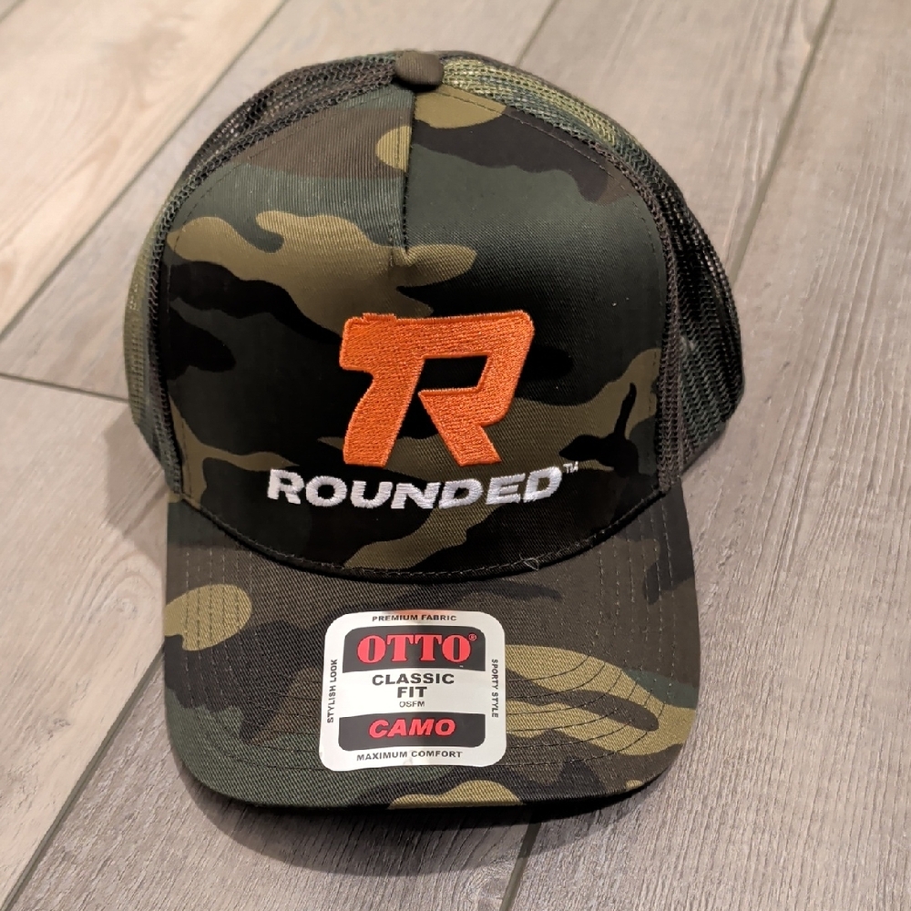 Trucker Hat Camo Cap with Bold Orange Logo